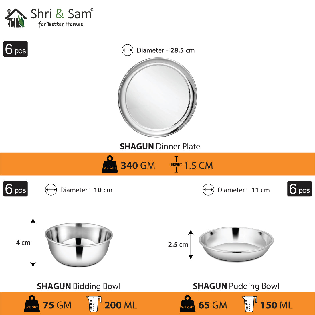 Stainless Steel 36 PCS Dinner Set (6 People) Shagun