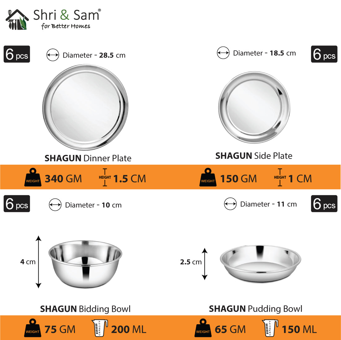 Stainless Steel 61 PCS Dinner Set (6 People) Shagun