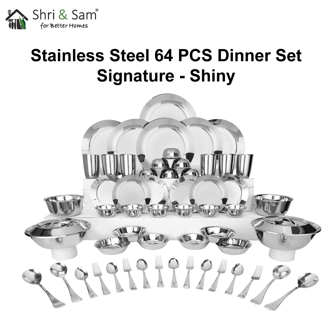 Stainless Steel 64 PCS Dinner Set (6 People) Signature - Shiny