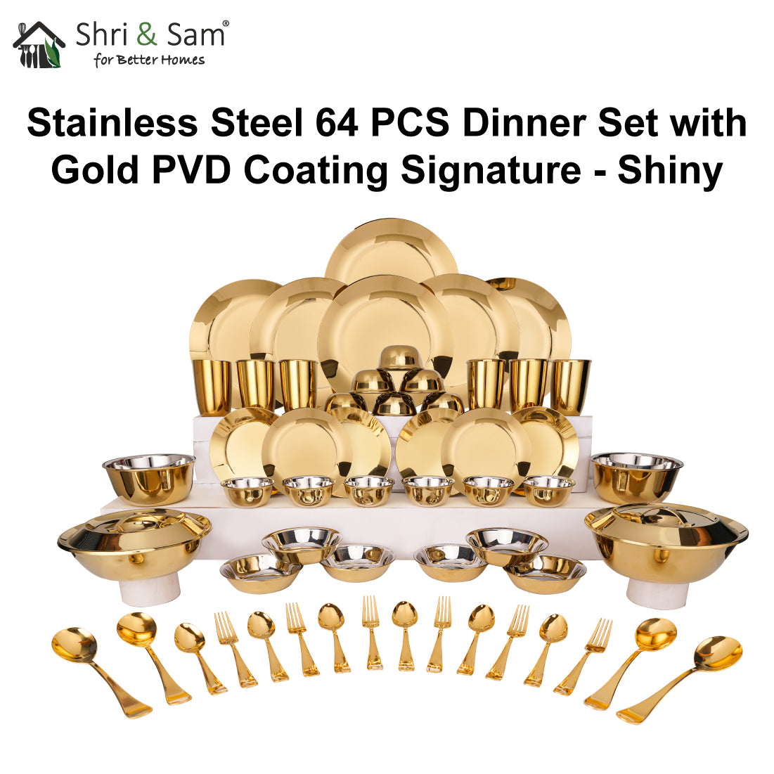 Stainless Steel 64 PCS Dinner Set 6 People with Gold PVD Coating Sig