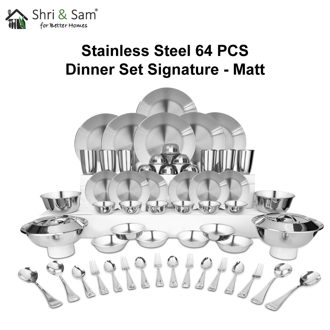 Stainless Steel 64 PCS Dinner Set (6 People) Signature - Matt