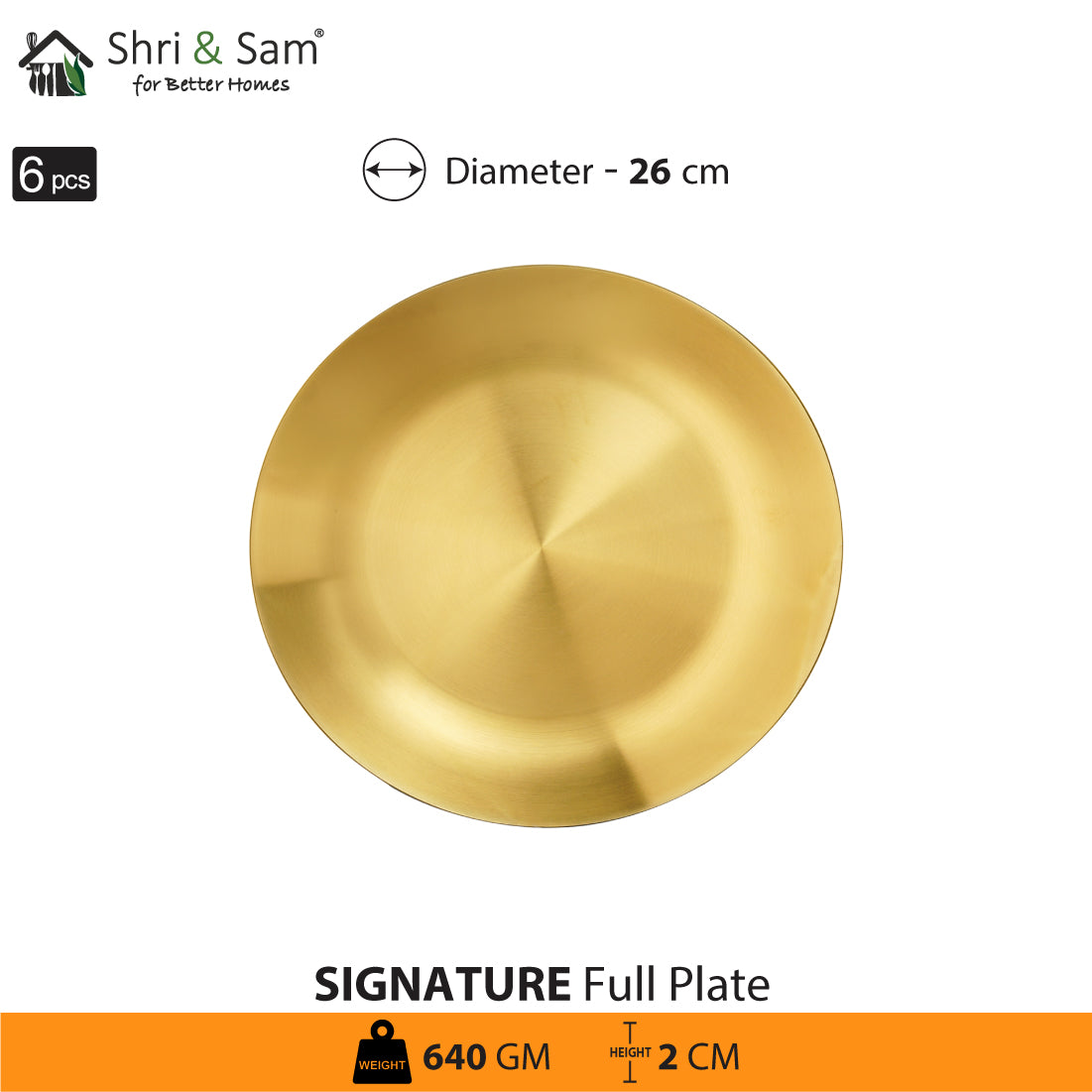 Stainless Steel 6 PCS Full Plate with Gold PVD Coating Signature - Matt