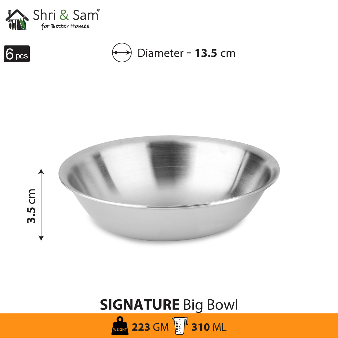 Stainless Steel 6 PCS Big Bowl Signature - Matt