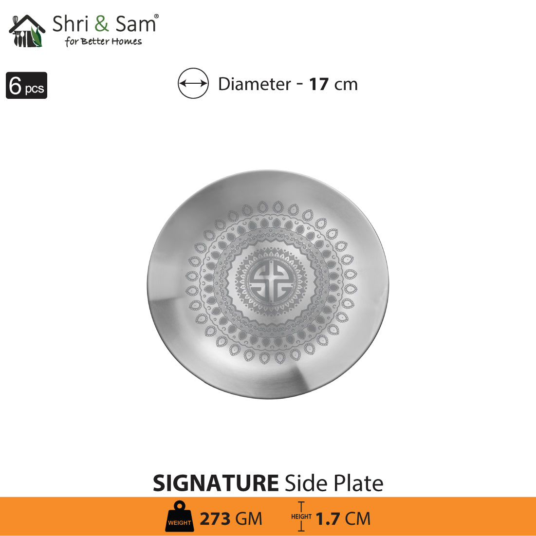 Stainless Steel 6 PCS Side Plate with Laser Signature - Matt