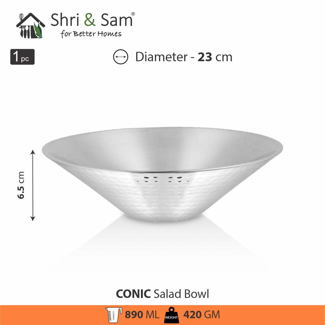 Stainless Steel Hammered Salad Bowl Conic