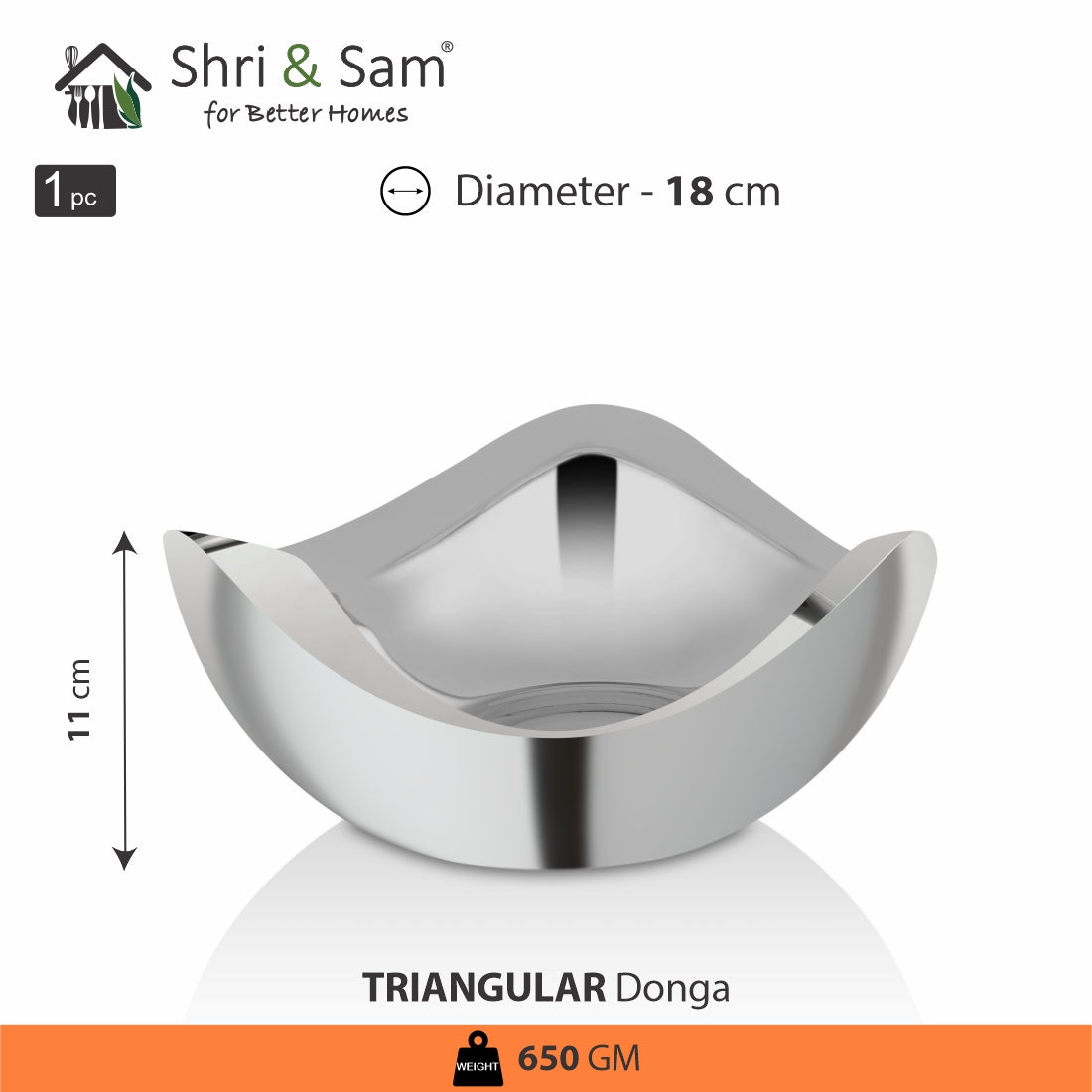 Stainless Steel Double Wall Triangular Salad Donga