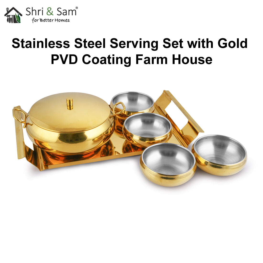 Stainless Steel Serving Set with Gold PVD Coating Farm House