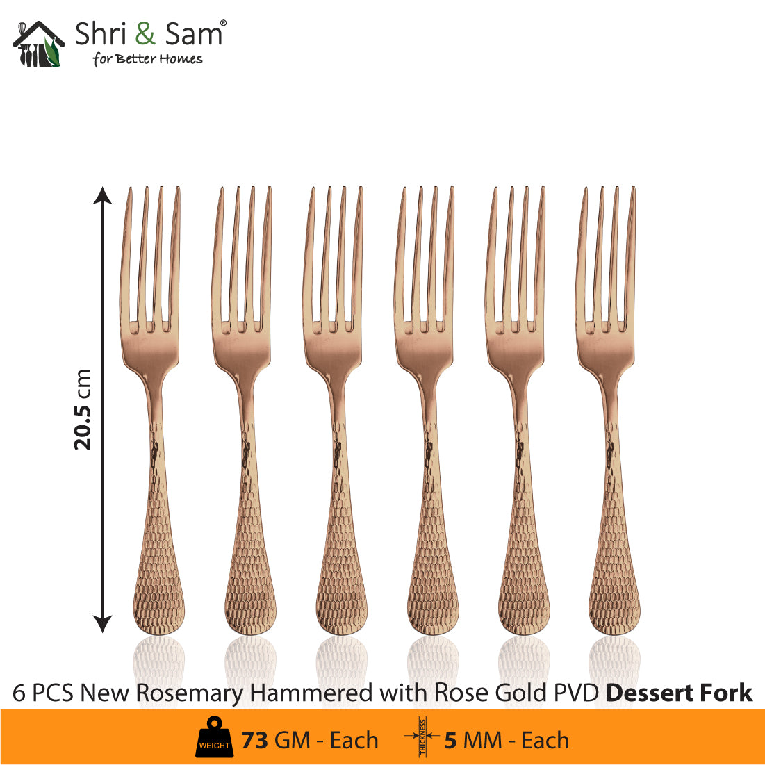 Stainless Steel 24 PCS Cutlery Set with Rose Gold PVD Coating New Rosemary Hammered