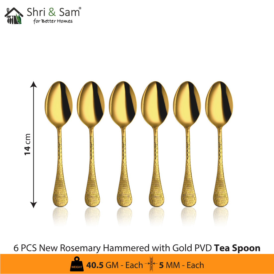 Stainless Steel 24 PCS Cutlery Set with Gold PVD Coating New Rosemary Hammered