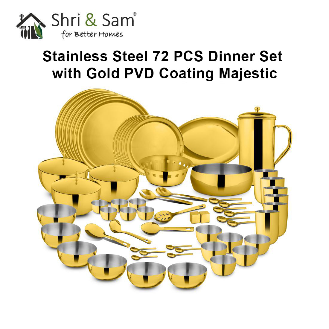 Stainless Steel 72 PCS Dinner Set (6 People) with Gold PVD Coating Majestic