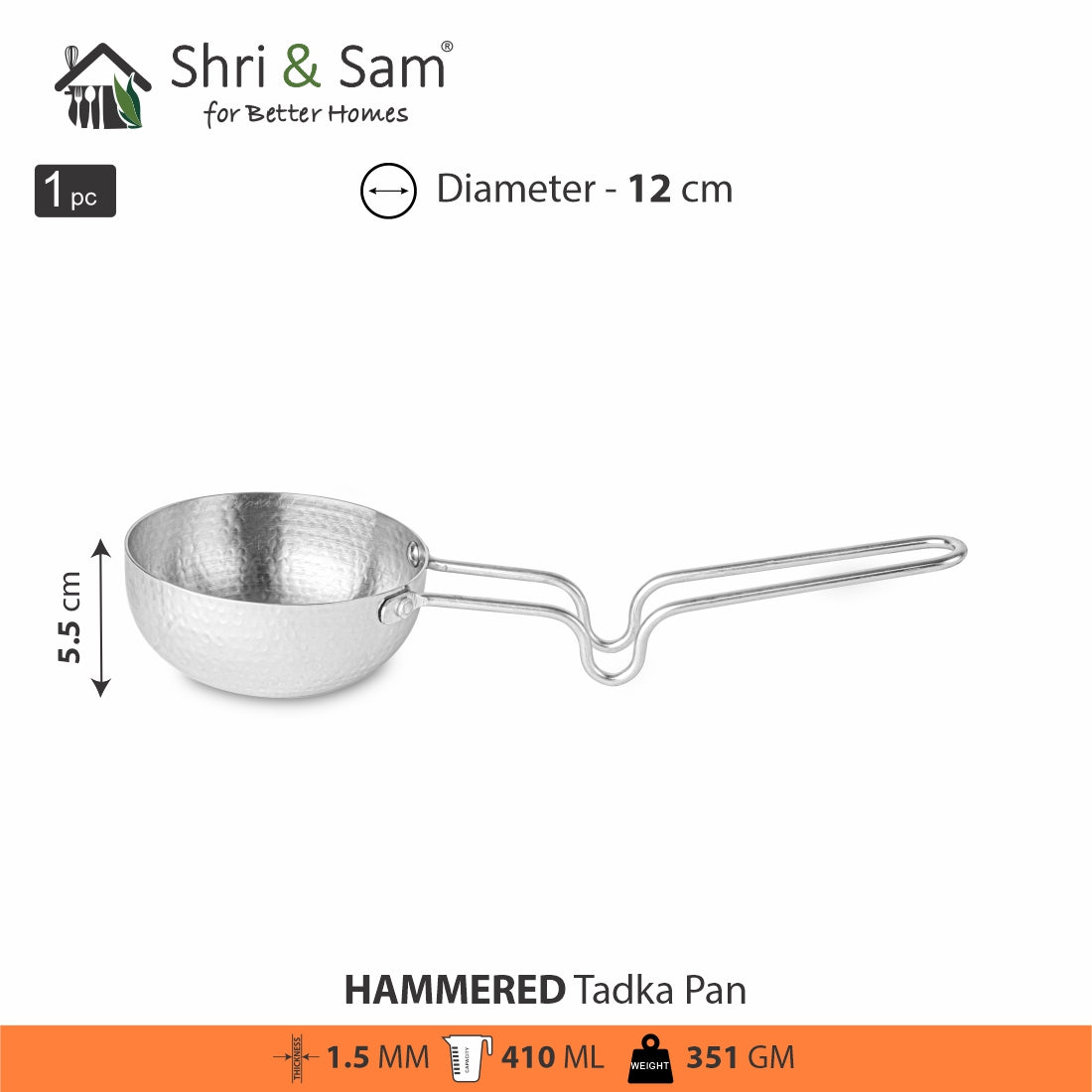 Stainless Steel Heavy Weight Hammered Tadka Pan