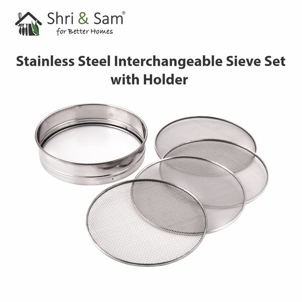 Stainless Steel Interchangeable Sieve Set with Holder