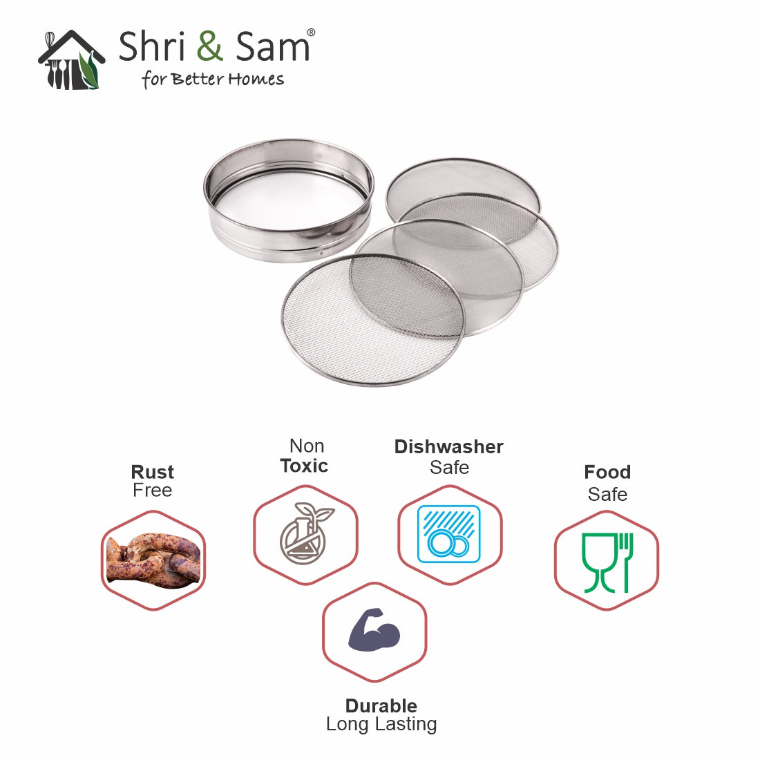Stainless Steel Interchangeable Sieve Set with Holder