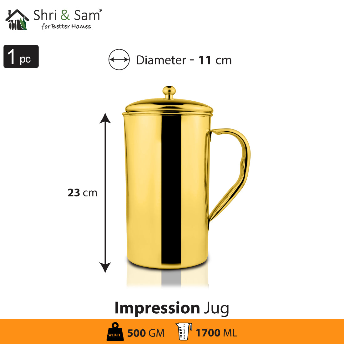 Stainless Steel 1700 ML Jug with Gold PVD Coating Impression