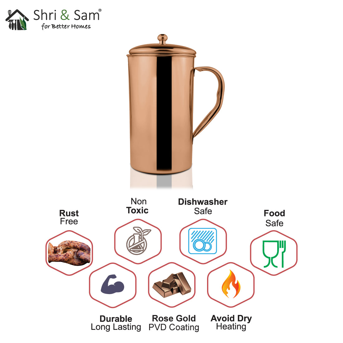 Stainless Steel 1700 ML Jug with Rose Gold PVD Coating Impression