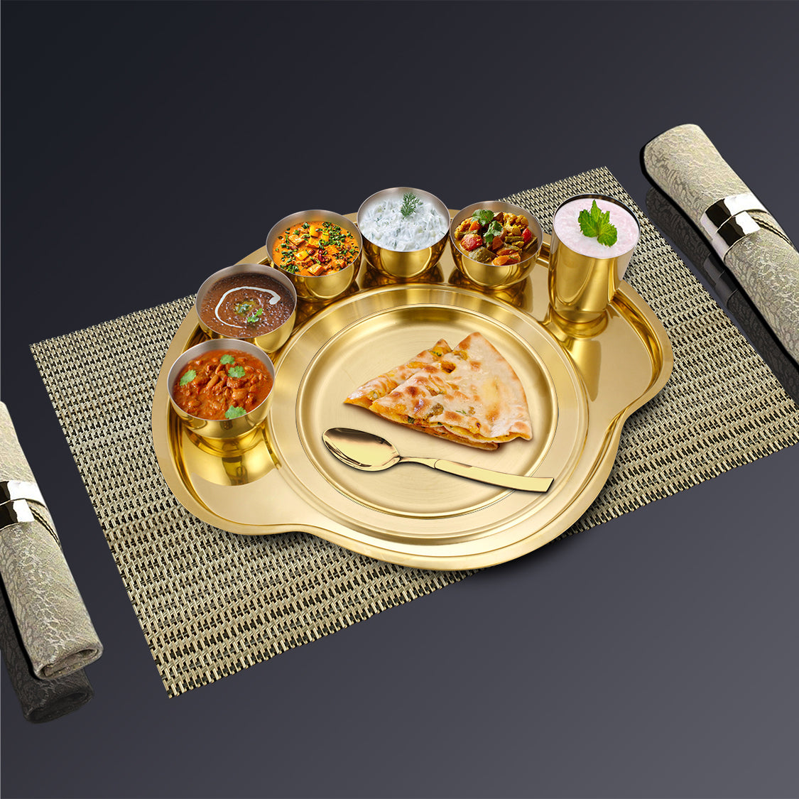 Stainless Steel Thali Set (1 Person) with Gold PVD Coating Nifty