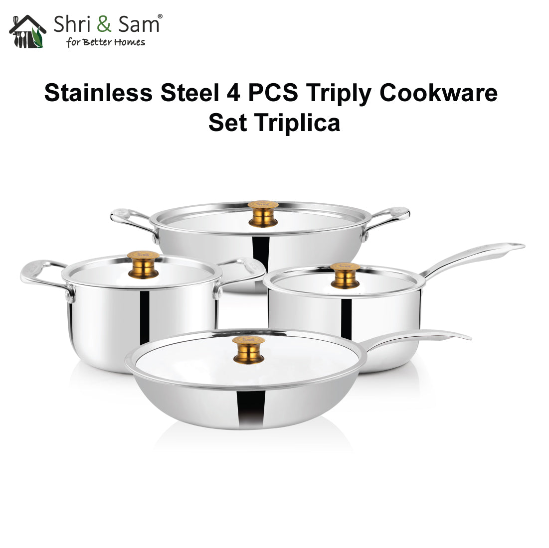 Stainless Steel 4 PCS Triply Cookware Set Triplica