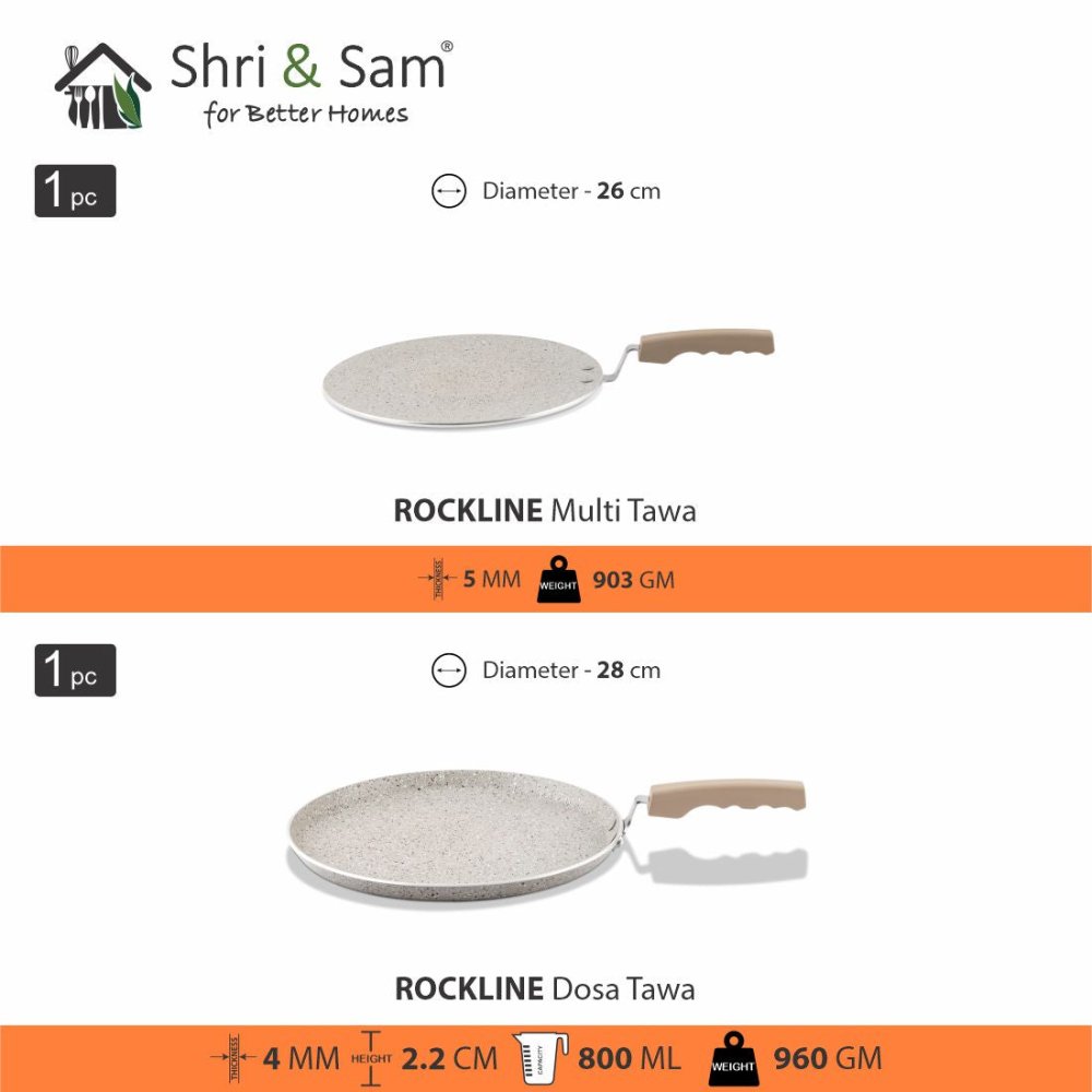 Aluminium 2 PCS Non - Stick Tawa Set Rockline