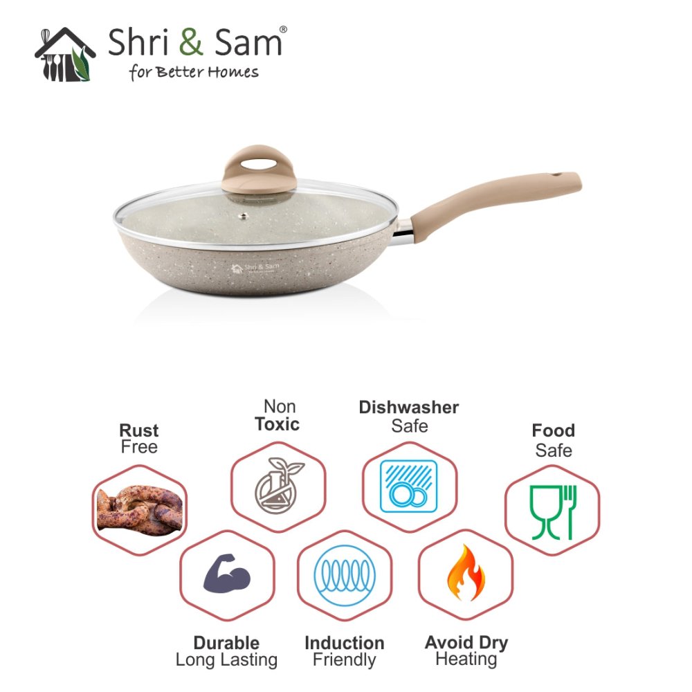 Aluminium Non - Stick Deep Fry Pan with Glass Lid Rockline