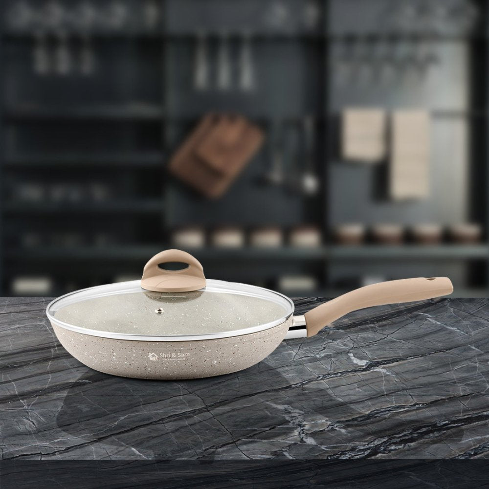 Aluminium Non - Stick Deep Fry Pan with Glass Lid Rockline