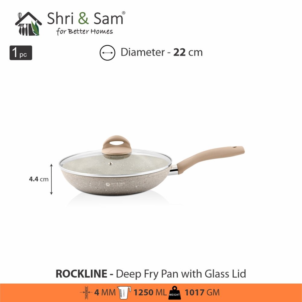 Aluminium Non - Stick Deep Fry Pan with Glass Lid Rockline