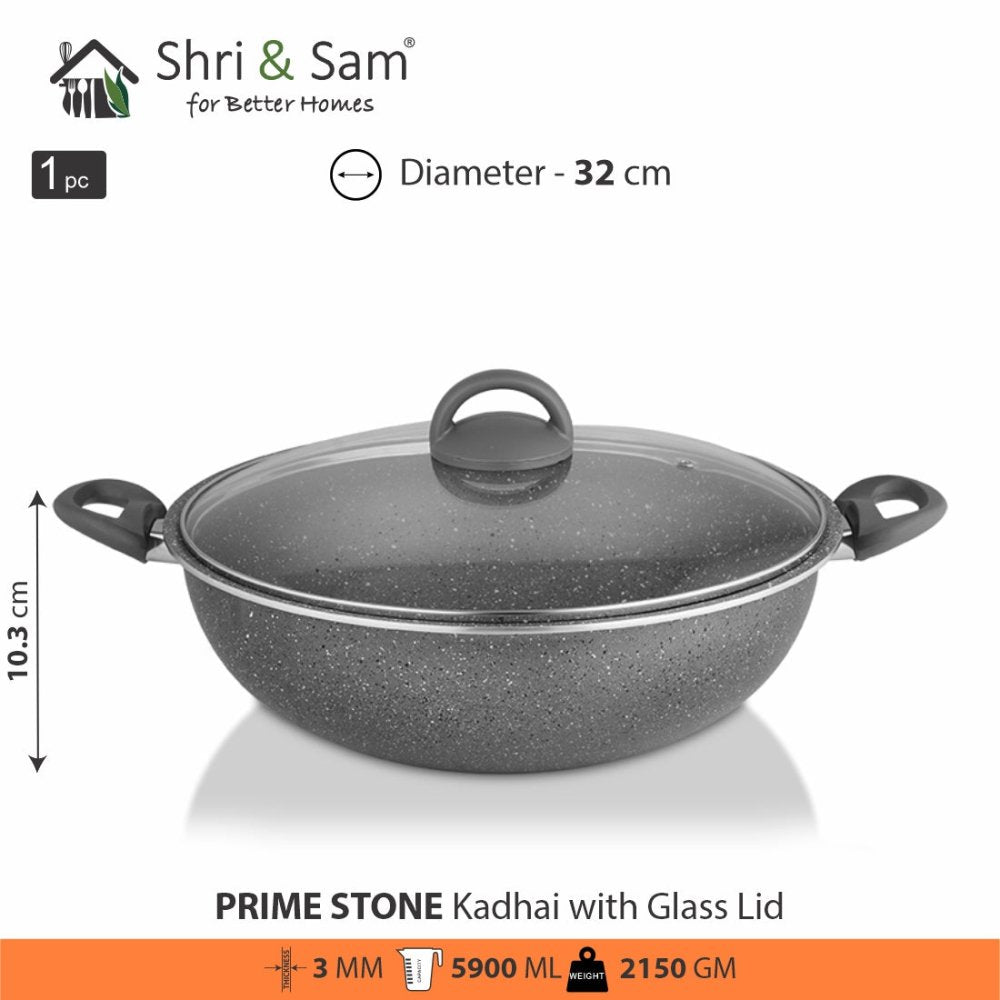 Aluminium Non - Stick Kadhai with Glass Lid Primestone
