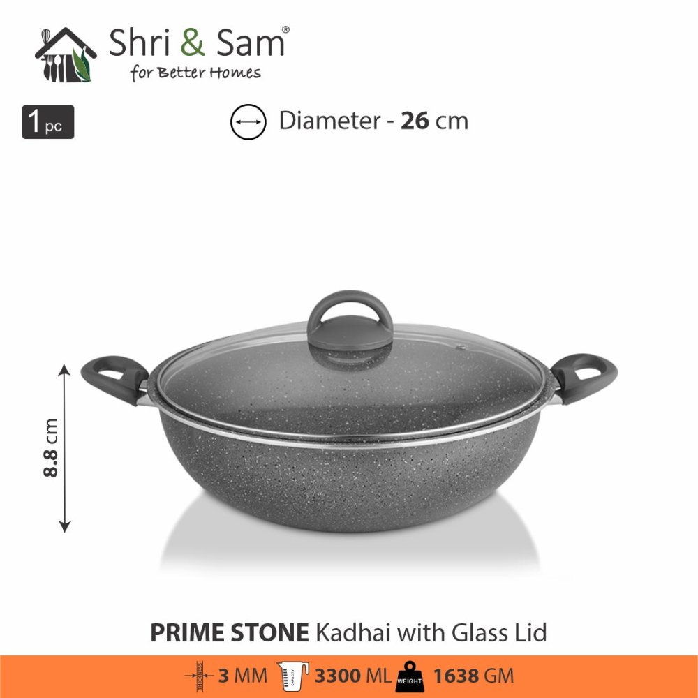 Aluminium Non - Stick Kadhai with Glass Lid Primestone