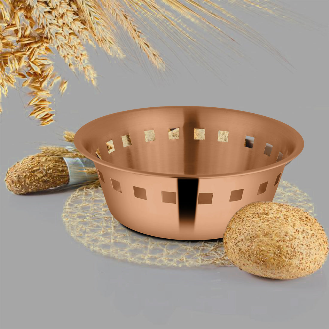 Stainless Steel Bread Basket with Rose Gold PVD Coating Majestic