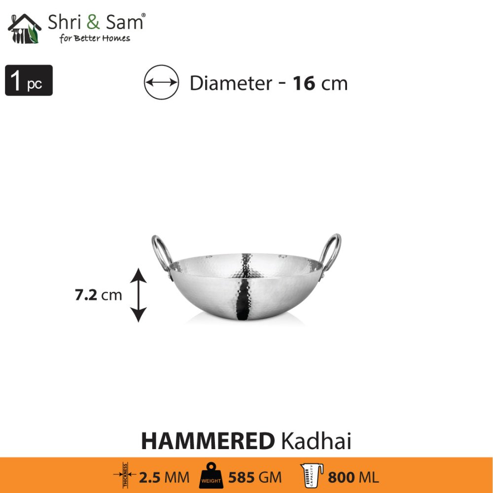 Engrave Stainless Steel Triply Deep Hammered Kadhai Pro