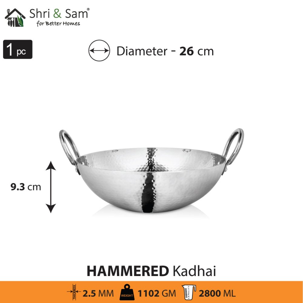 Engrave Stainless Steel Triply Deep Hammered Kadhai Pro