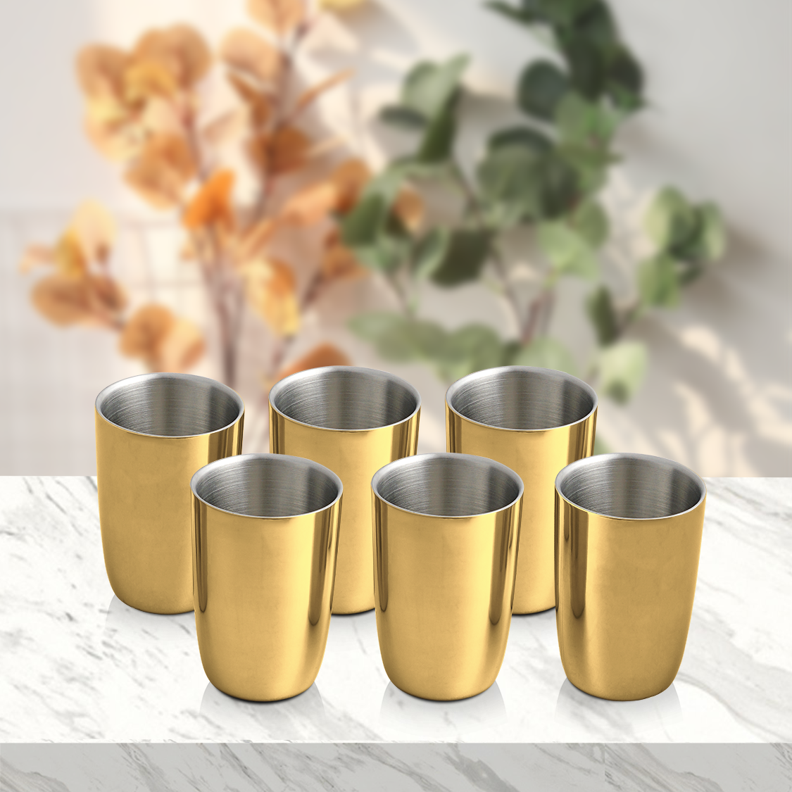 Stainless Steel 6 PCS Double Wall Glass with Gold PVD Coating Nikki