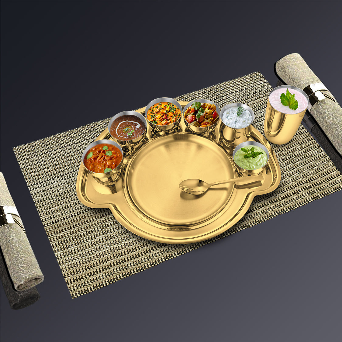 Stainless Steel Small Thali Set with Gold PVD Coating Nifty