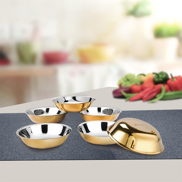 Stainless Steel 6 PCS Big Bowl with Gold PVD Coating Signature - Shiny