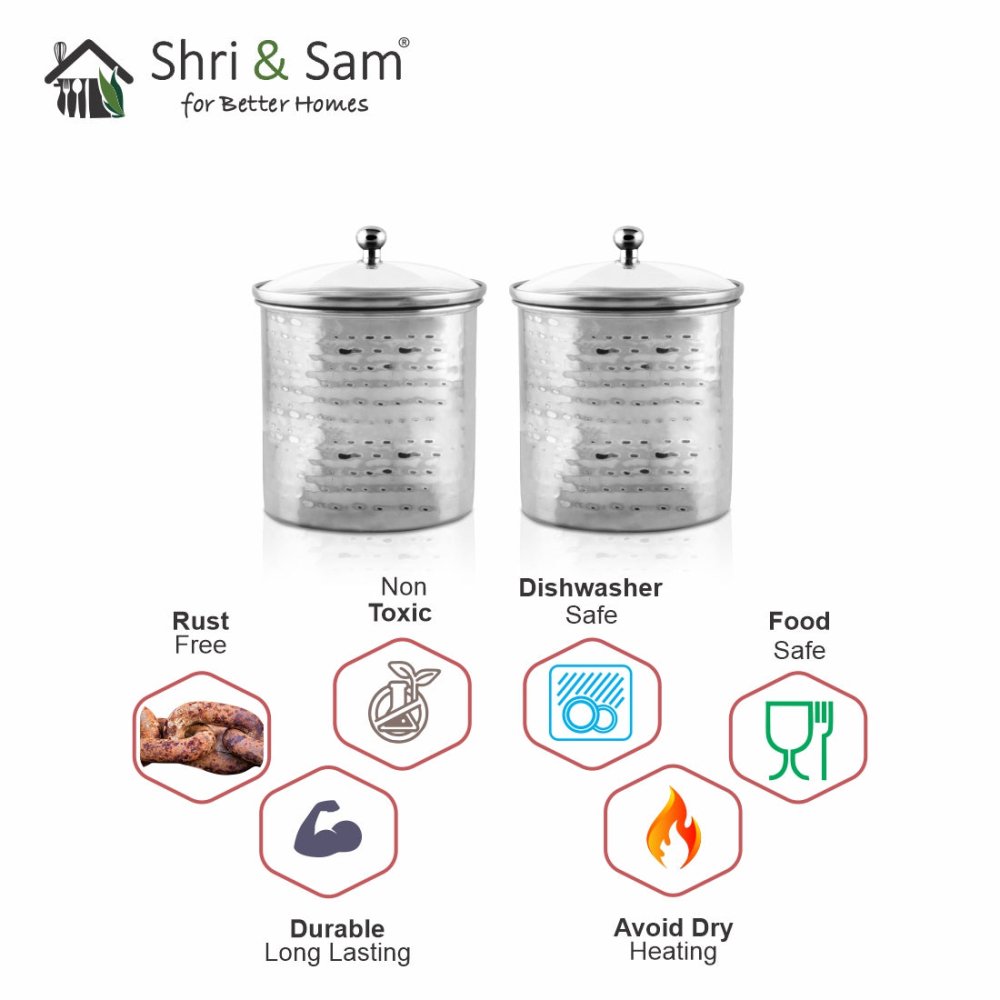 Stainless Steel 2 PCS 1000 ML Hammered Storage Canister with Air Tight Glass Lid Candy