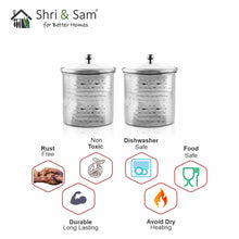 Stainless Steel 2 PCS 700 ML Hammered Storage Canister with Air Tight Glass Lid Candy