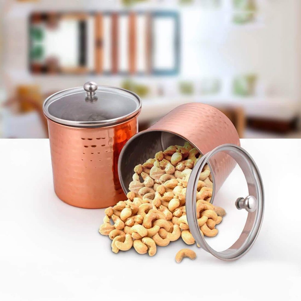 Stainless Steel 2 PCS 700 ML Storage Canister with Air Tight Glass Lid Cantera