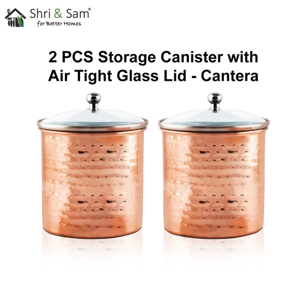 Stainless Steel 2 PCS 700 ML Storage Canister with Air Tight Glass Lid Cantera