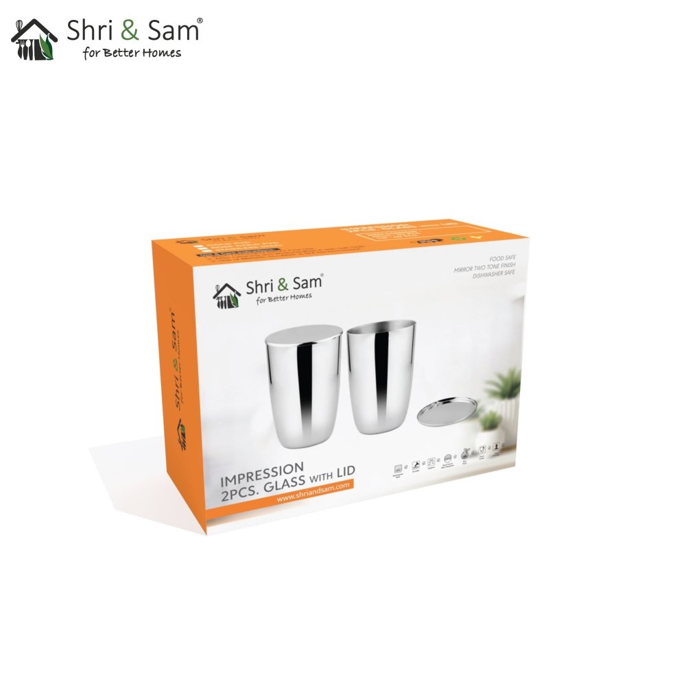 Stainless Steel 2 PCS Glass with SS Lid Impression