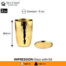 Stainless Steel 2 PCS Gold PVD Coated Hammered Glass with SS Lid Impression