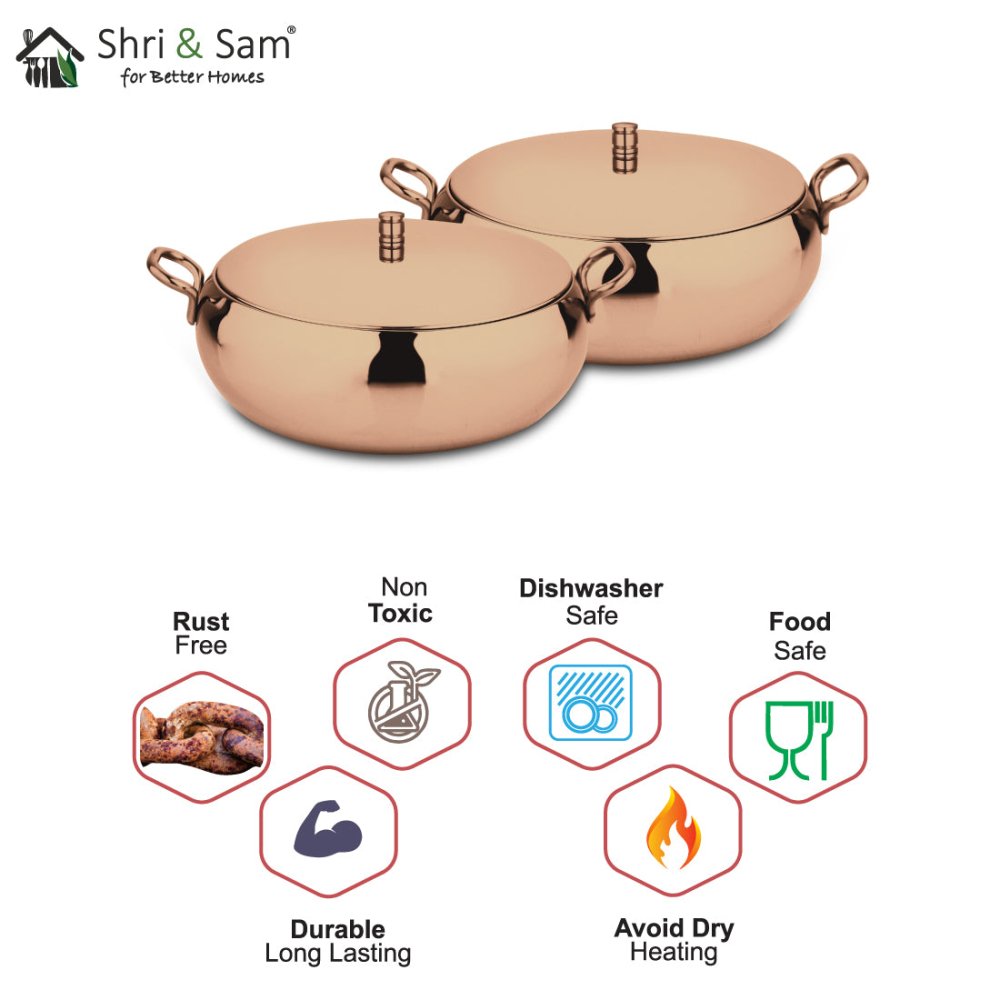 Stainless Steel 2 PCS Serving Bowl and Lid with Rose Gold PVD Coating Marina