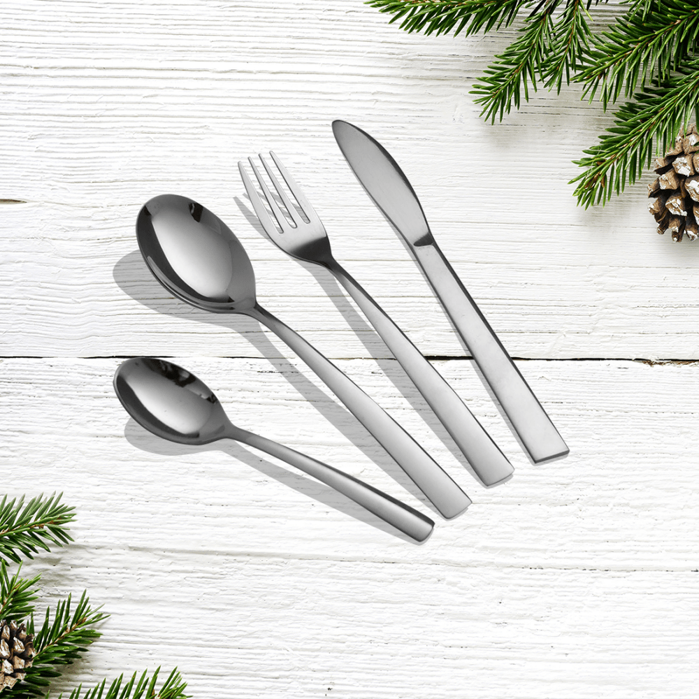 Stainless Steel 24 PCS Cutlery Set (6 Pcs Tea Spoon, 6 Pcs Dessert Spoon, 6 Pcs Dessert Fork and 6 Pcs Dessert Knife) with Leather Box GSW Plain