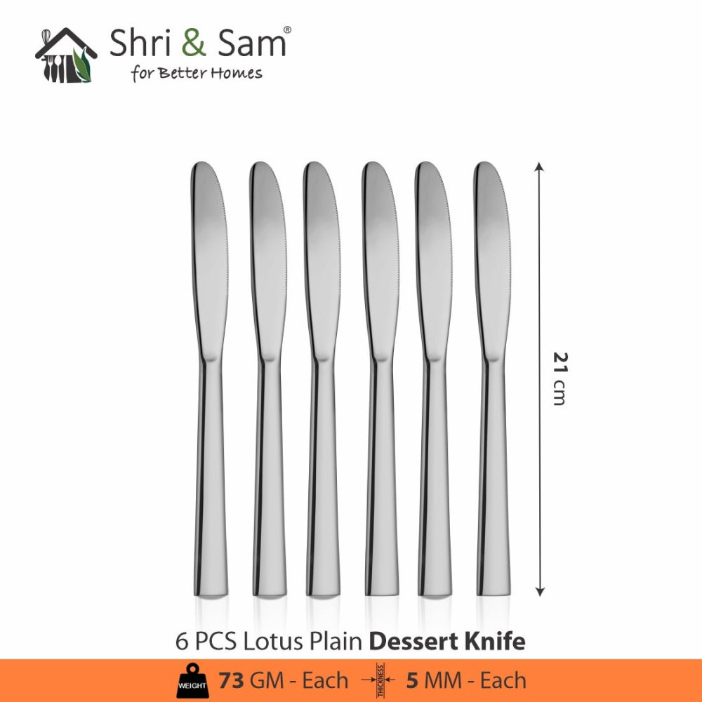 Stainless Steel 24 PCS Cutlery Set (6 Pcs Tea Spoon, 6 Pcs Dessert Spoon, 6 Pcs Dessert Fork and 6 Pcs Dessert Knife) with Leather Box Lotus Plain
