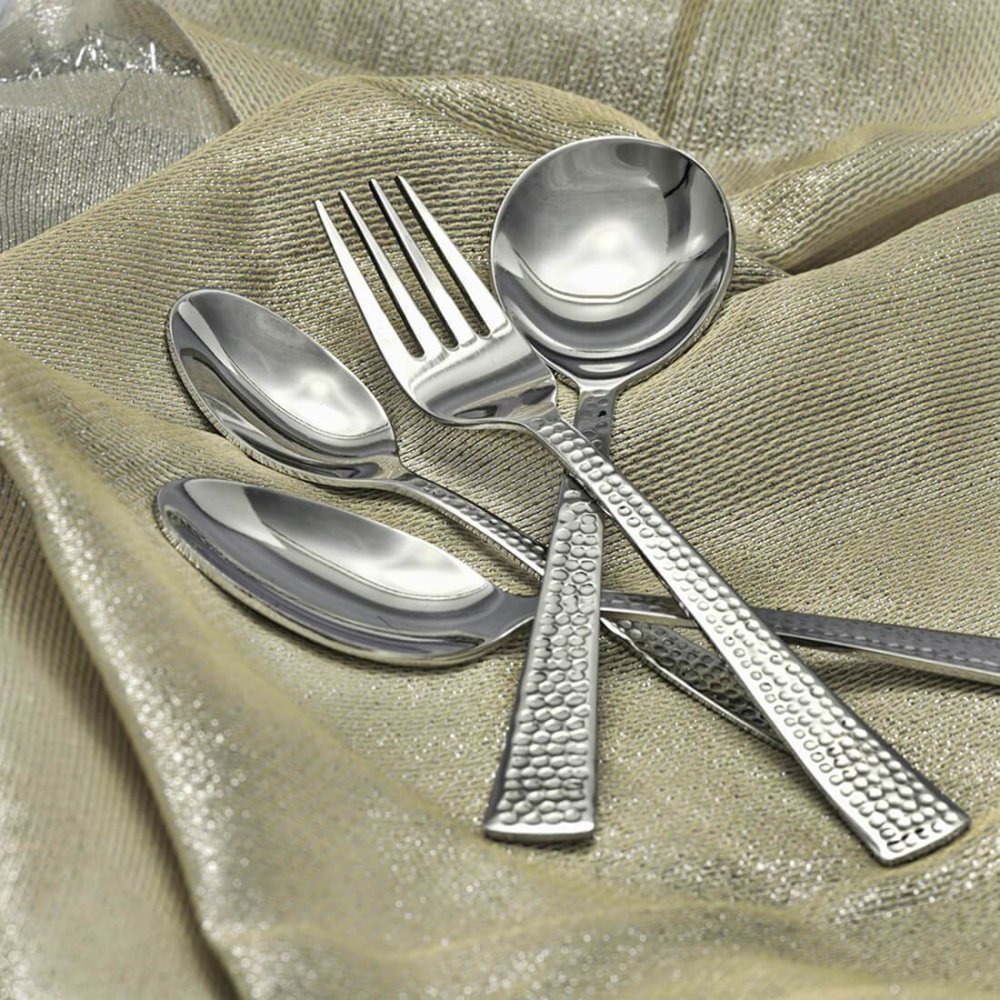 Stainless Steel 24 PCS Cutlery Set with Stand Impressa Hammered