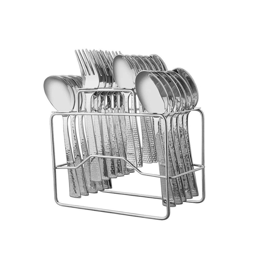 Stainless Steel 24 PCS Cutlery Set with Stand Impressa Hammered