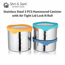 Stainless Steel 3 PCS Hammered Canister with Air Tight Lid Lock N Roll