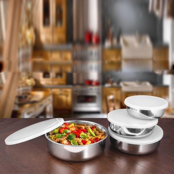 Stainless Steel 4 PCS Bowl with Plastic Lid