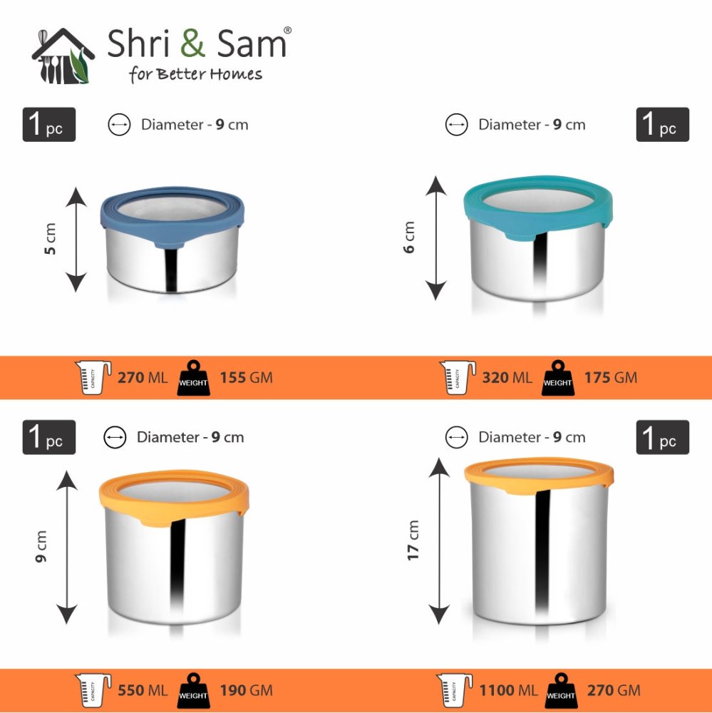 Stainless Steel 4 PCS Canister with Air Tight Lid Lock N Roll