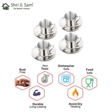 Stainless Steel 4 PCS Double Wall Cup and Saucer Rise