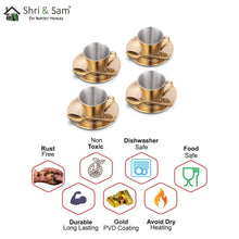 Stainless Steel 4 PCS Double Wall Cup and Saucer with Gold PVD Coating & Laser Rise