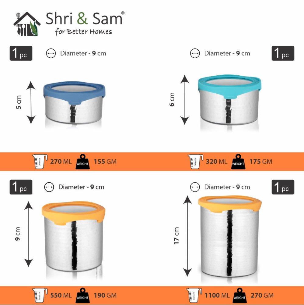 Stainless Steel 4 PCS Hammered Canister with Air Tight Lid Lock N Roll